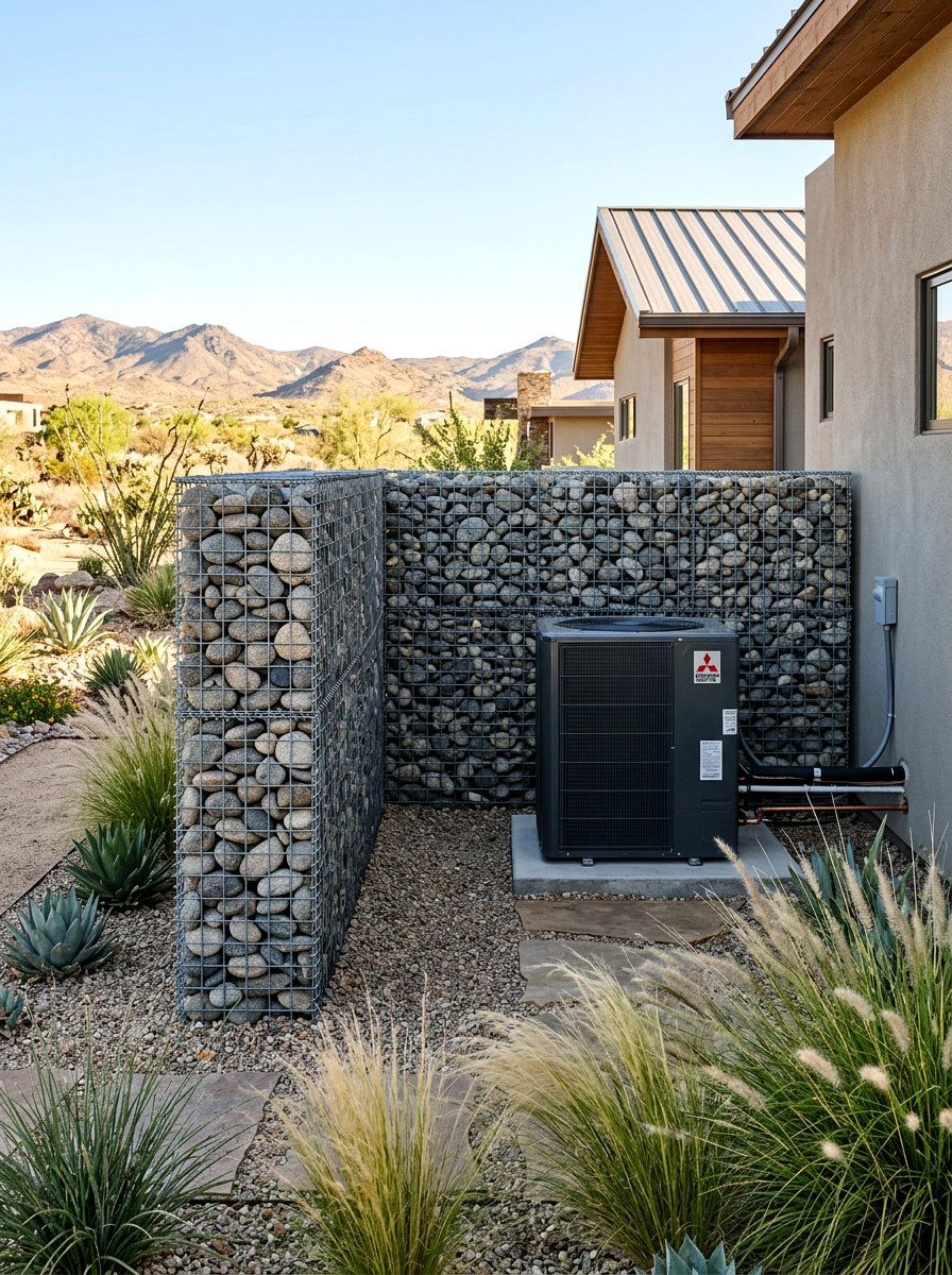 Gabion AC Wall - 30 air conditioner screen ideas