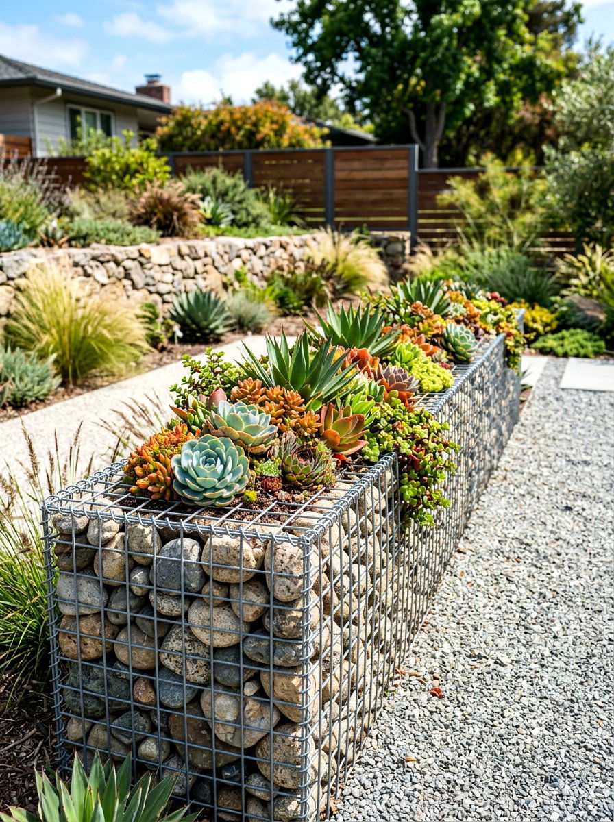 Gabion Basket Flower Bed - 30 retaining wall flower bed ideas