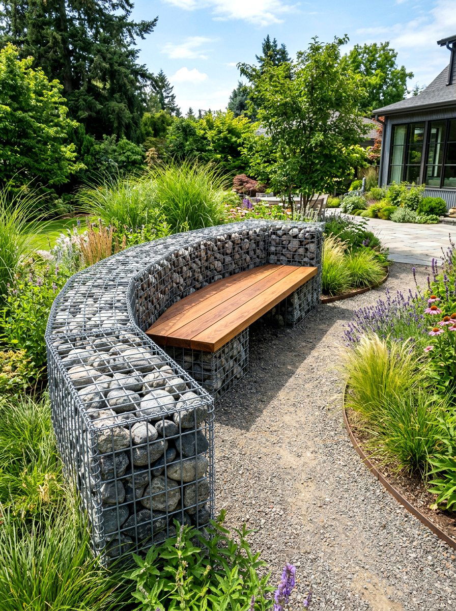 Gabion Basket Garden Seat Wall - 30 seat wall ideas