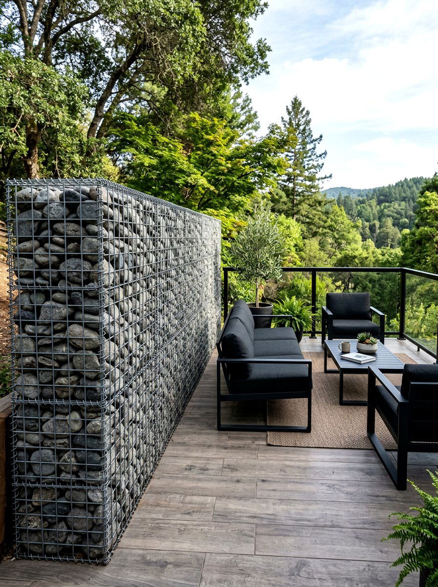 Gabion Basket Privacy Wall - 30 deck privacy wall ideas