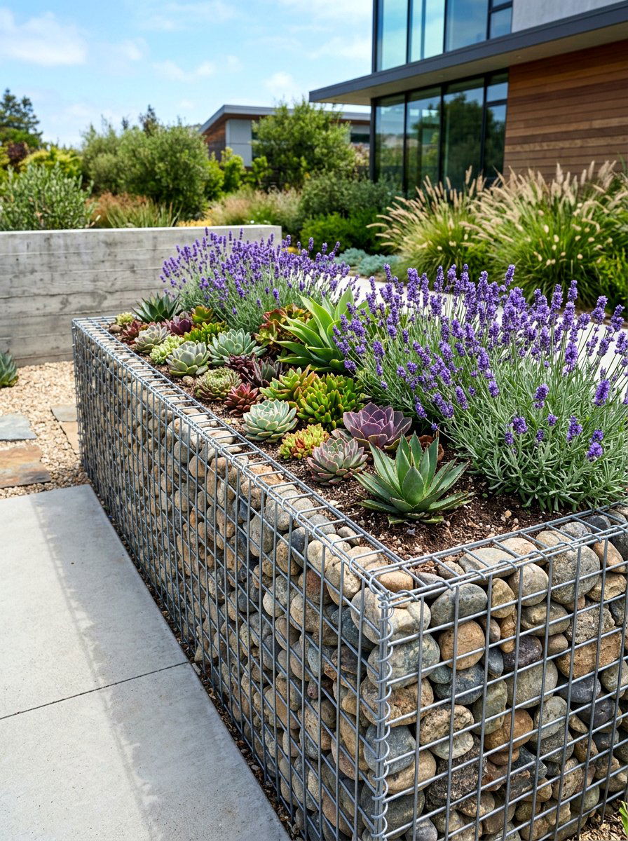 Gabion Basket Raised Flower Bed - 30 raised flower bed ideas