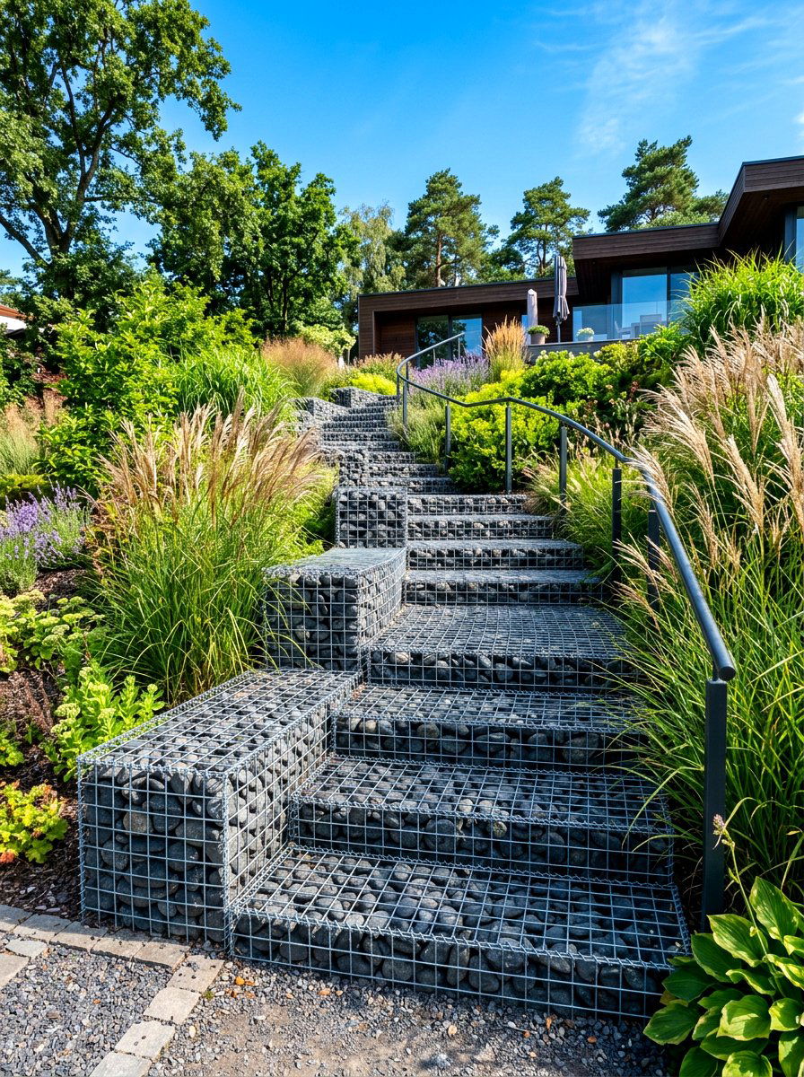 Gabion Basket Stairs - 30 retaining wall stairs ideas