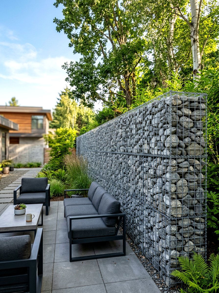Gabion Basket Wall - 30 garden retaining wall ideas
