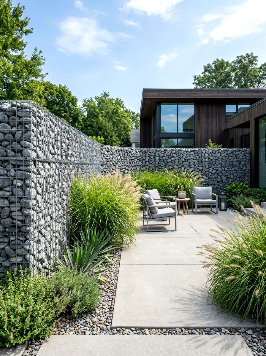 Gabion Basket Wall - 30 retaining wall garden ideas