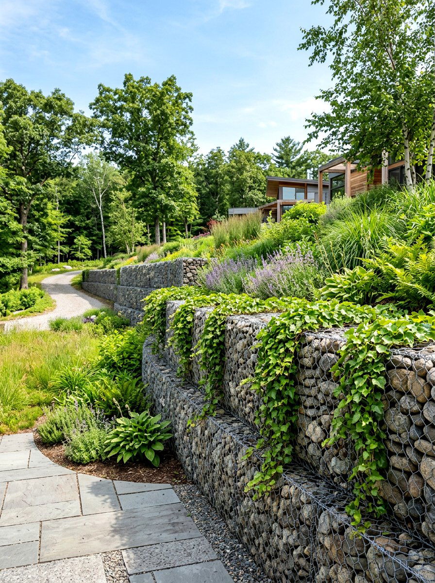 Gabion Baskets - 30 erosion control landscaping ideas