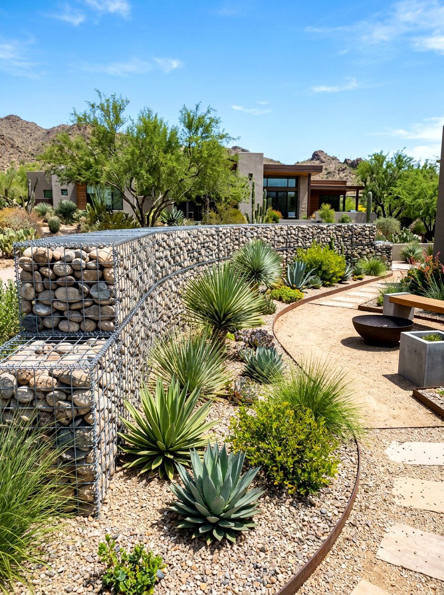 Gabion Cage Garden Wall - 30 raised bed border ideas
