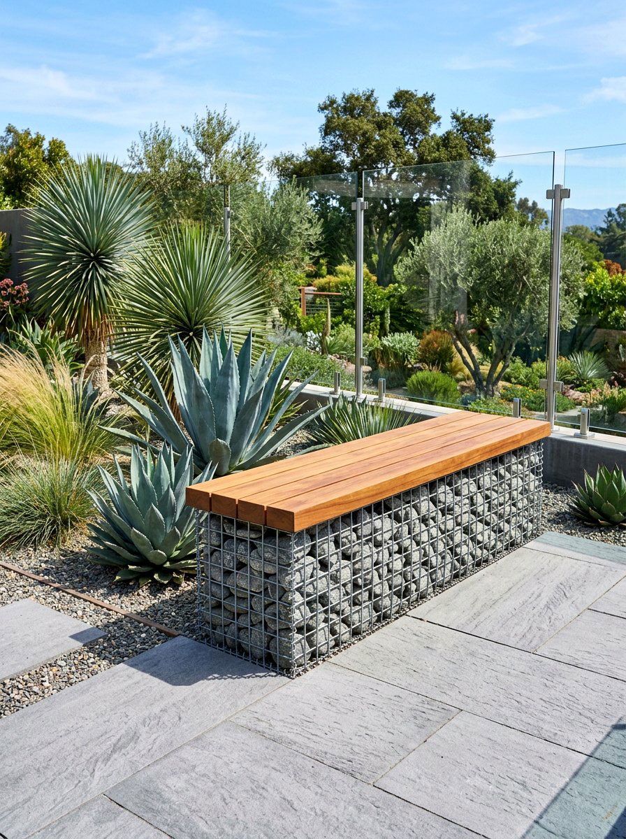 Gabion Garden Bench - 30 stone bench garden ideas