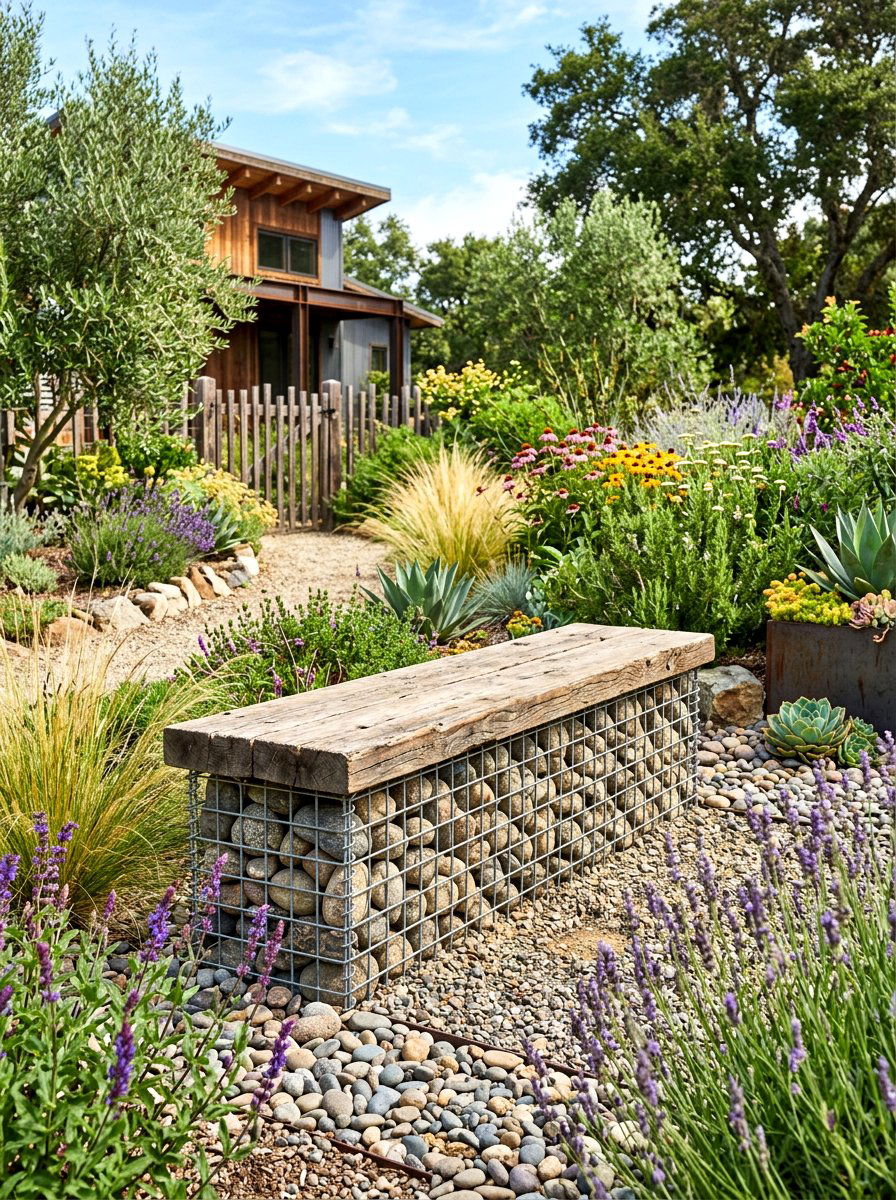 Gabion Garden Bench - 30 garden bench ideas