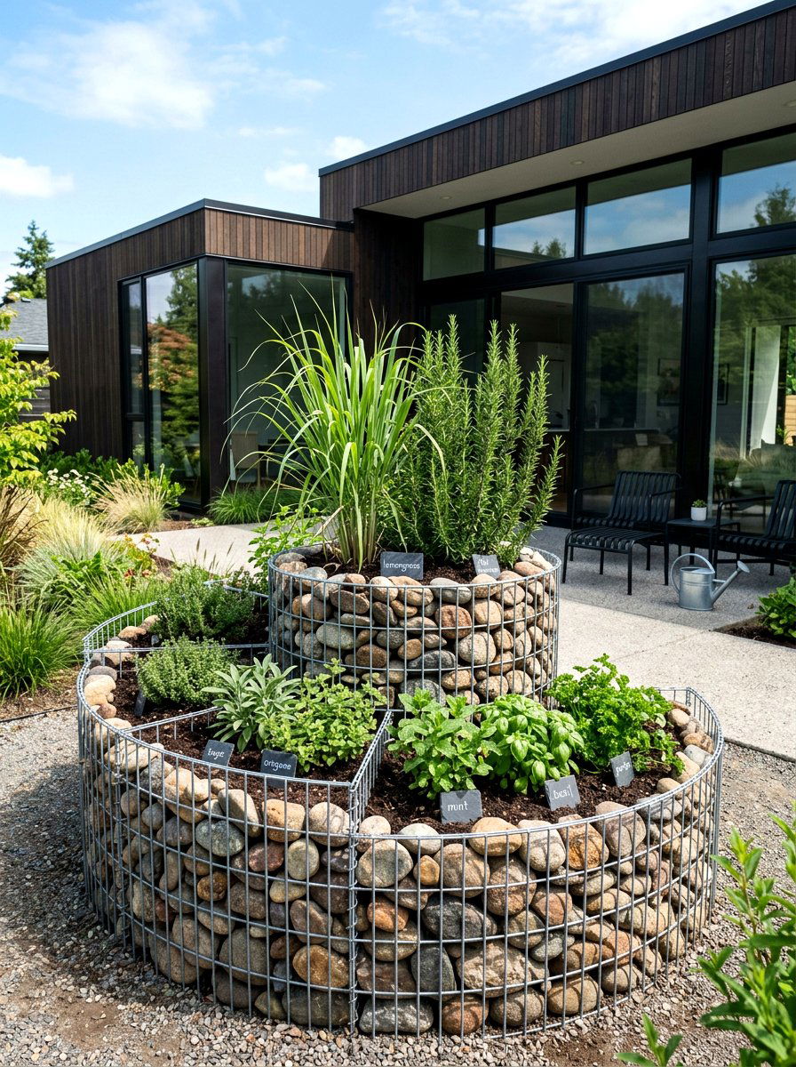 Gabion Herb Spiral - 30 backyard herb spiral ideas