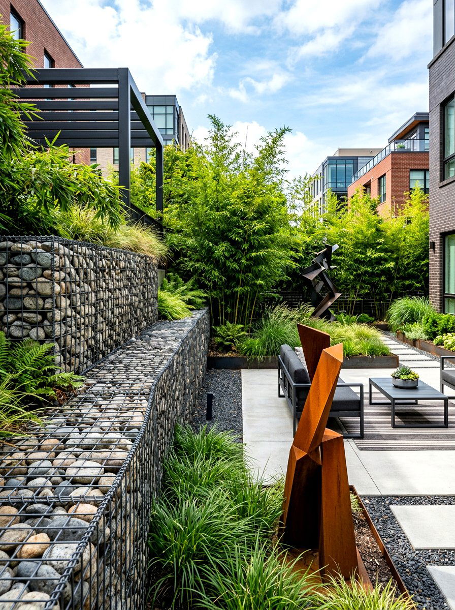 Gabion Rock Wall - 30 rock border garden ideas