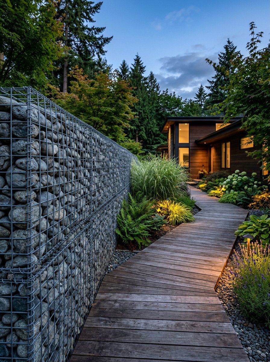 Gabion Rock Wall - 30 privacy fence ideas