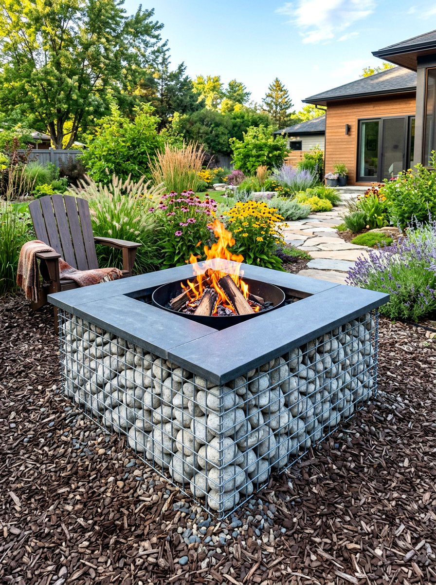 Gabion Square Fire Pit - 30 square fire pit ideas