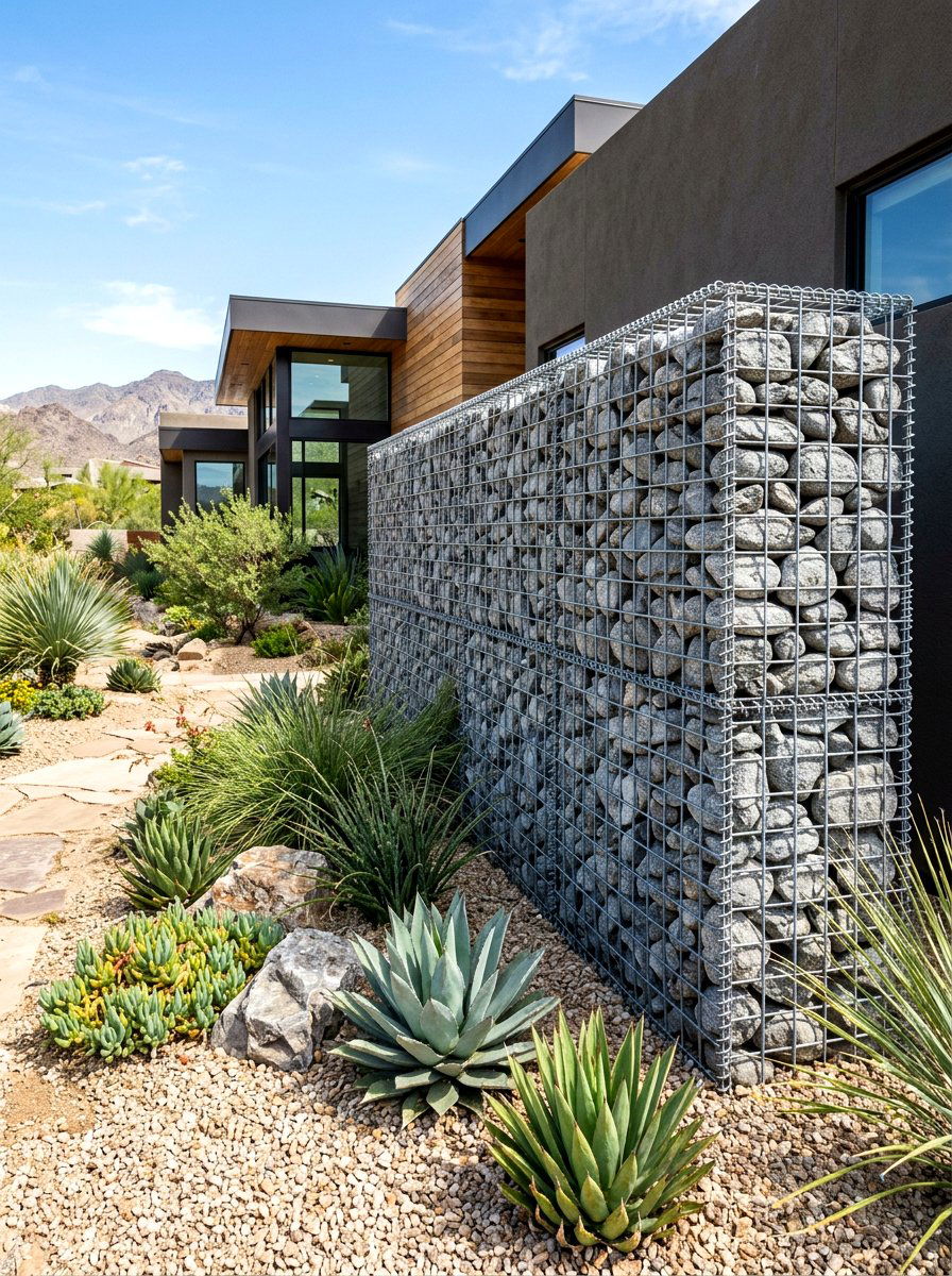 Gabion Stone AC Wall - 30 AC screen privacy ideas