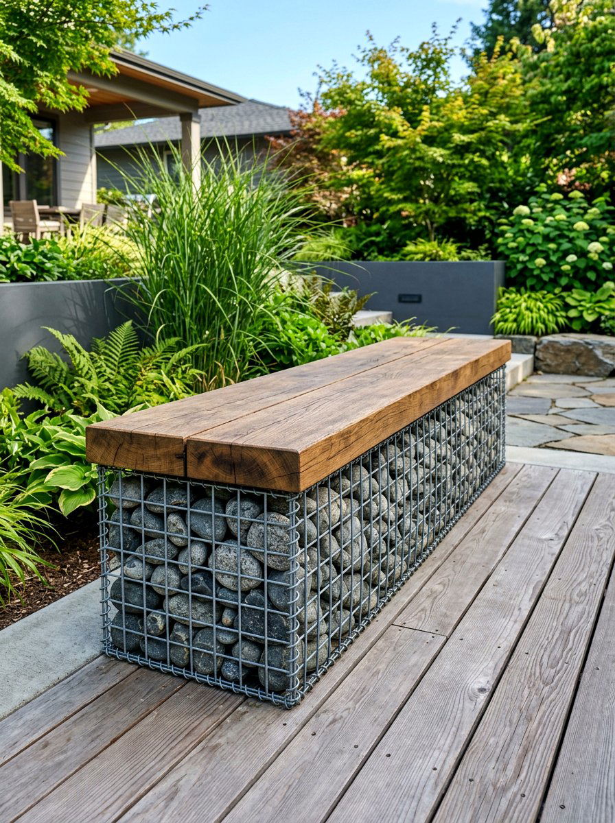 Gabion Stone Bench - 30 garden reading bench ideas