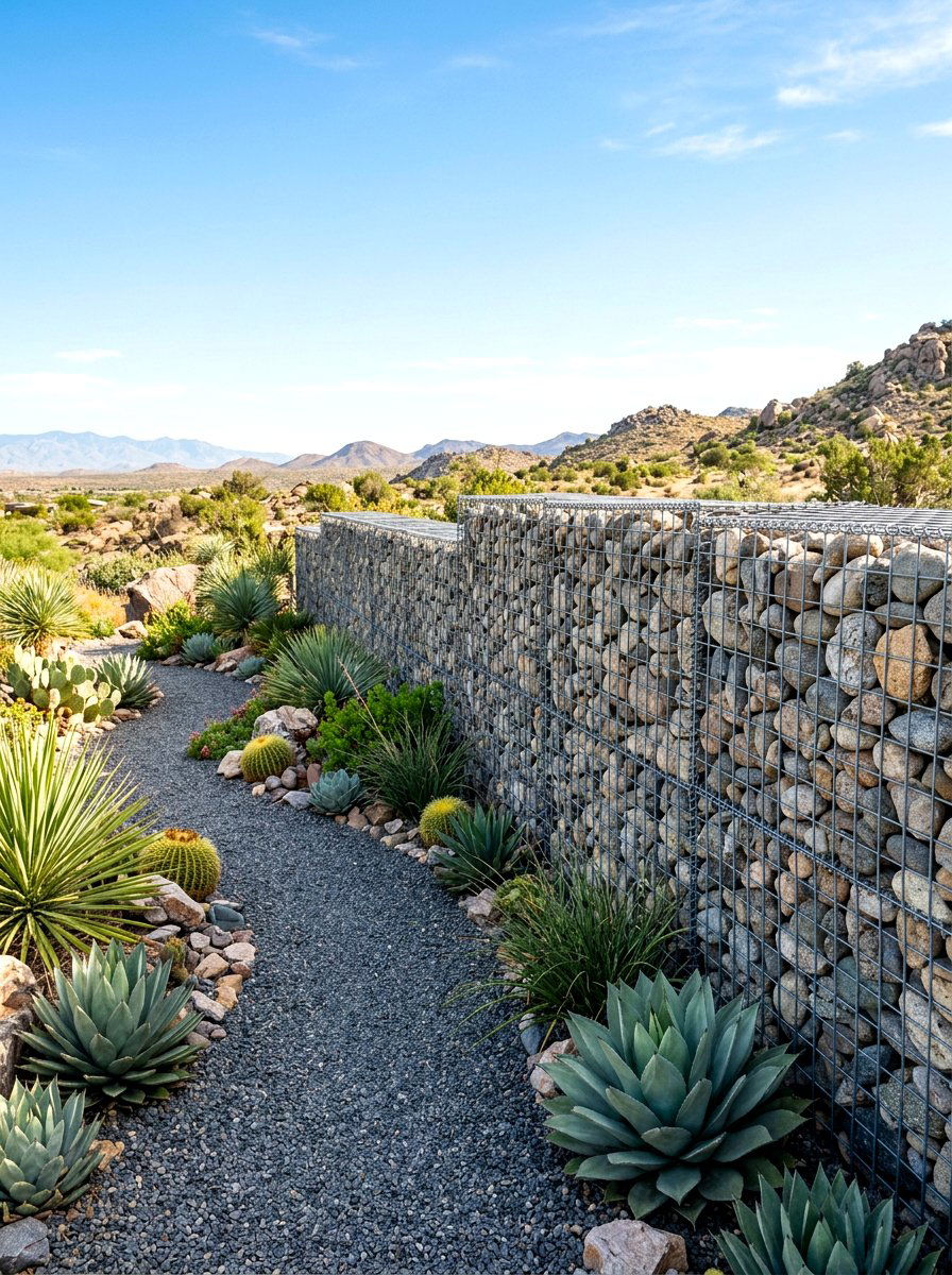 Gabion Stone Wall - 30 decorative fence ideas