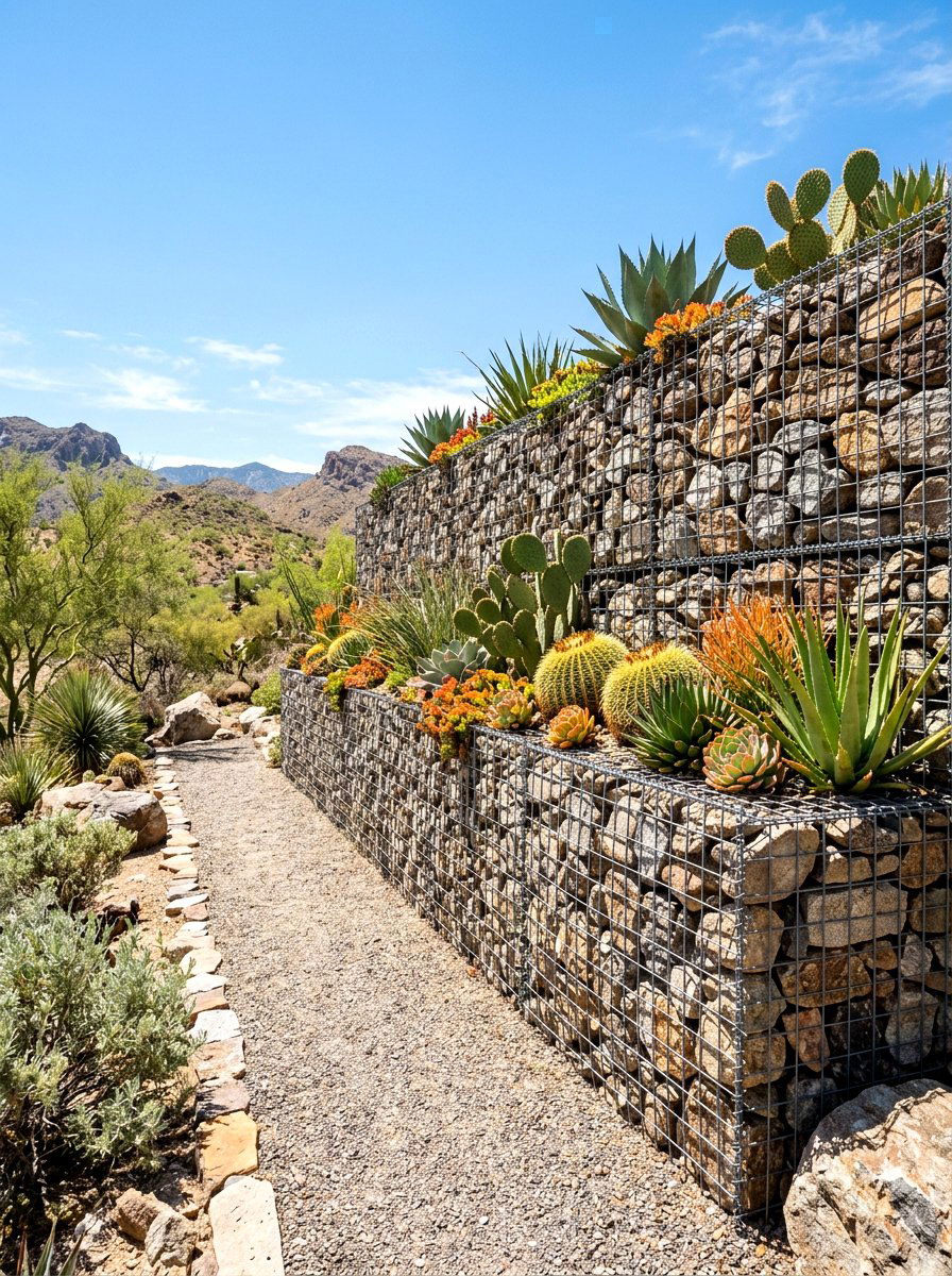 Gabion Stone Wall - 30 garden fence ideas