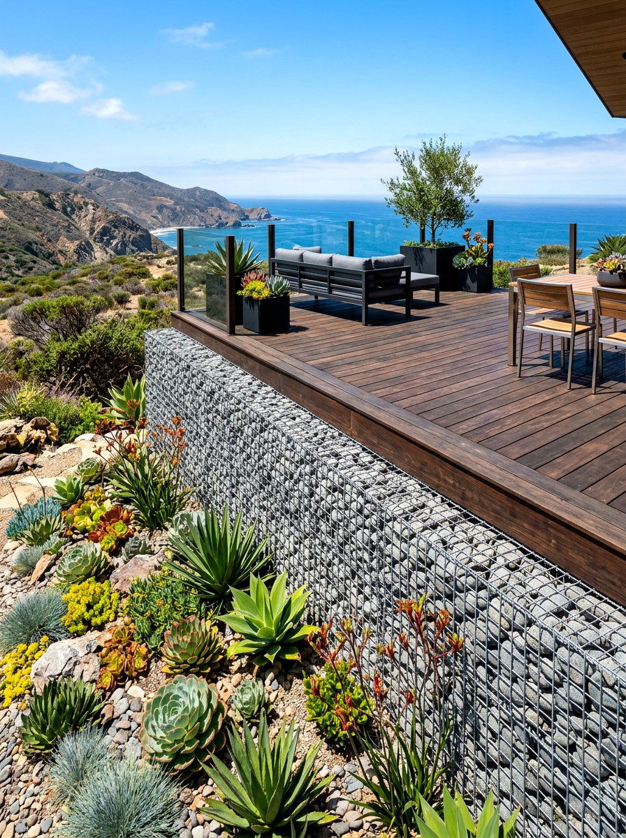 Gabion Stone Wall - 30 deck skirting ideas