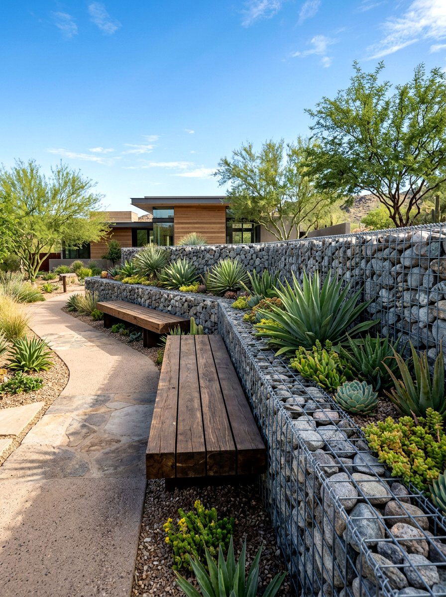 Gabion Stone Wall - 30 backyard fence ideas
