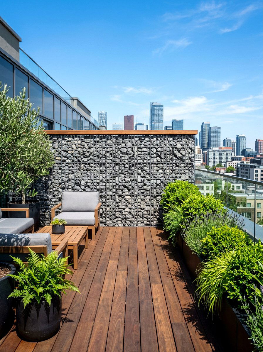 Gabion Wall Basket - 30 rooftop privacy screen ideas