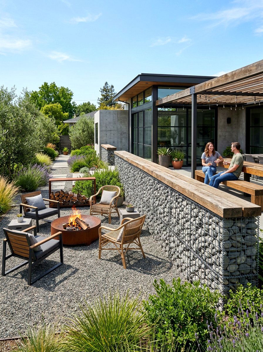Gabion Wall Divider - 30 private patio screen ideas