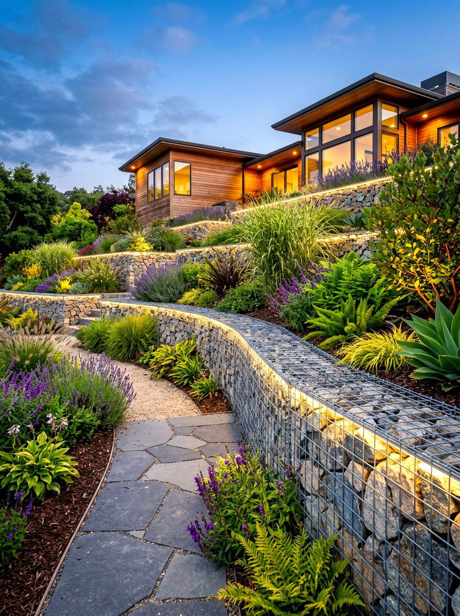 Gabion Wall Edging - 30 flower bed edging ideas
