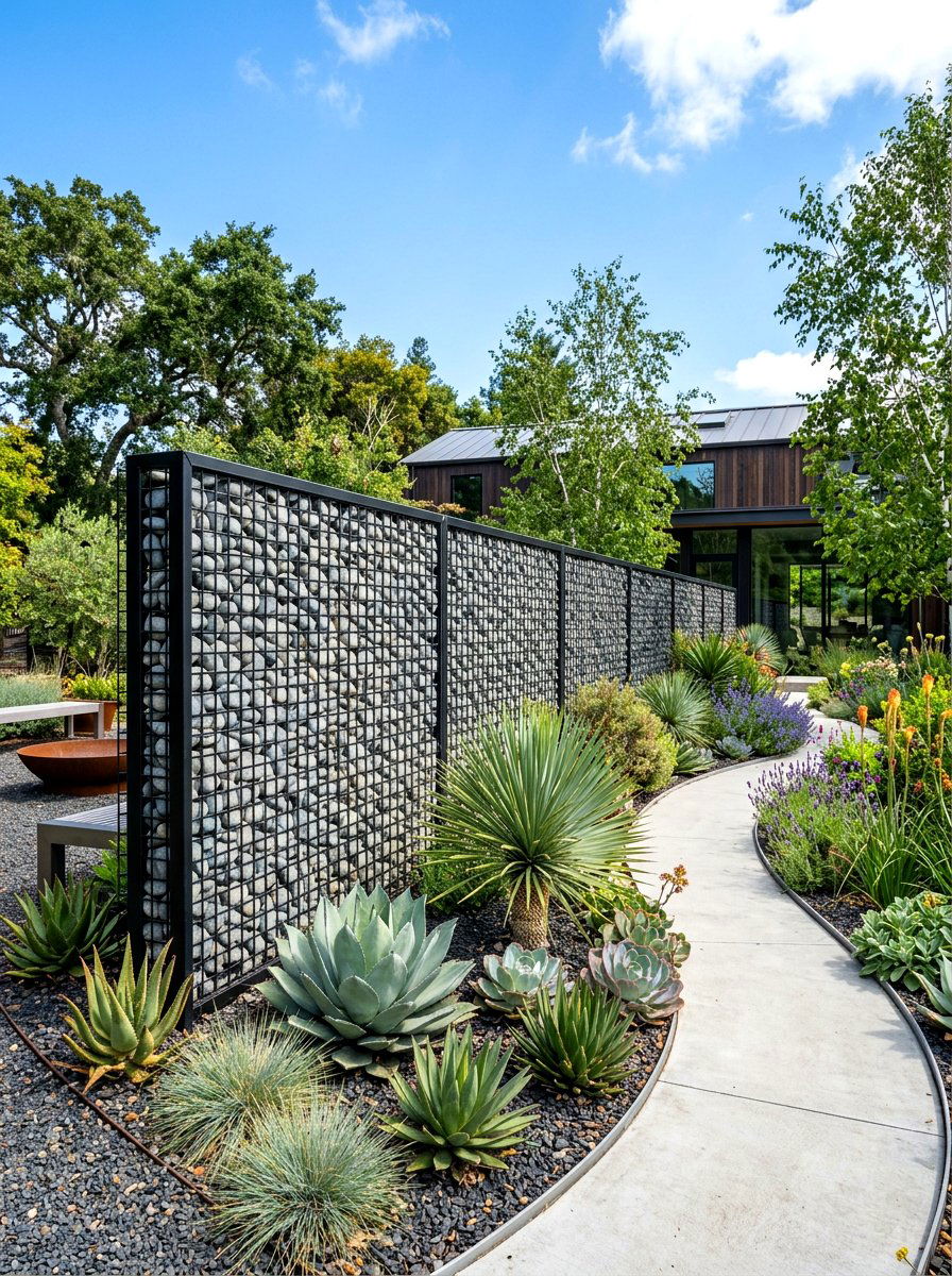 Gabion Wall Fence - 30 front yard fence ideas