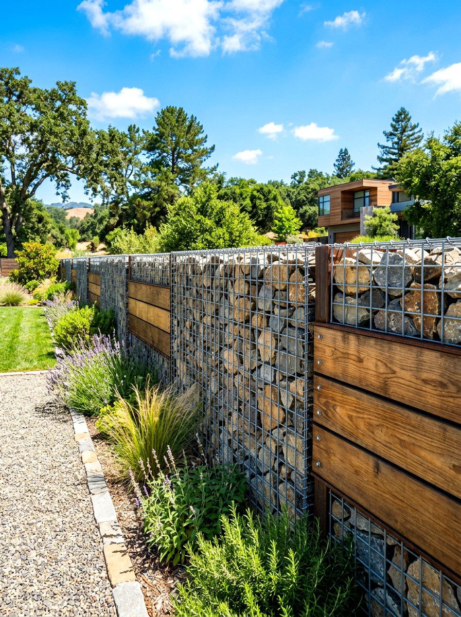 Gabion Wall Fence - 30 horizontal fence ideas