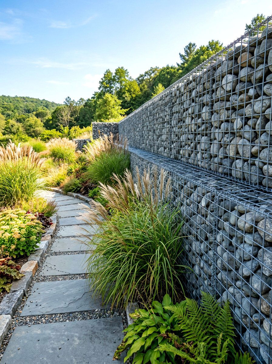 Gabion Wall Fence - 30 fence ideas