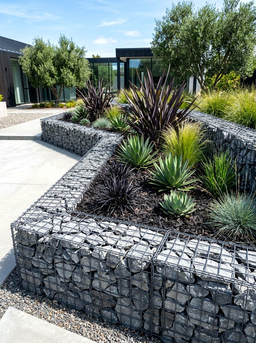 Gabion Wall Flower Bed - 30 flower bed border ideas