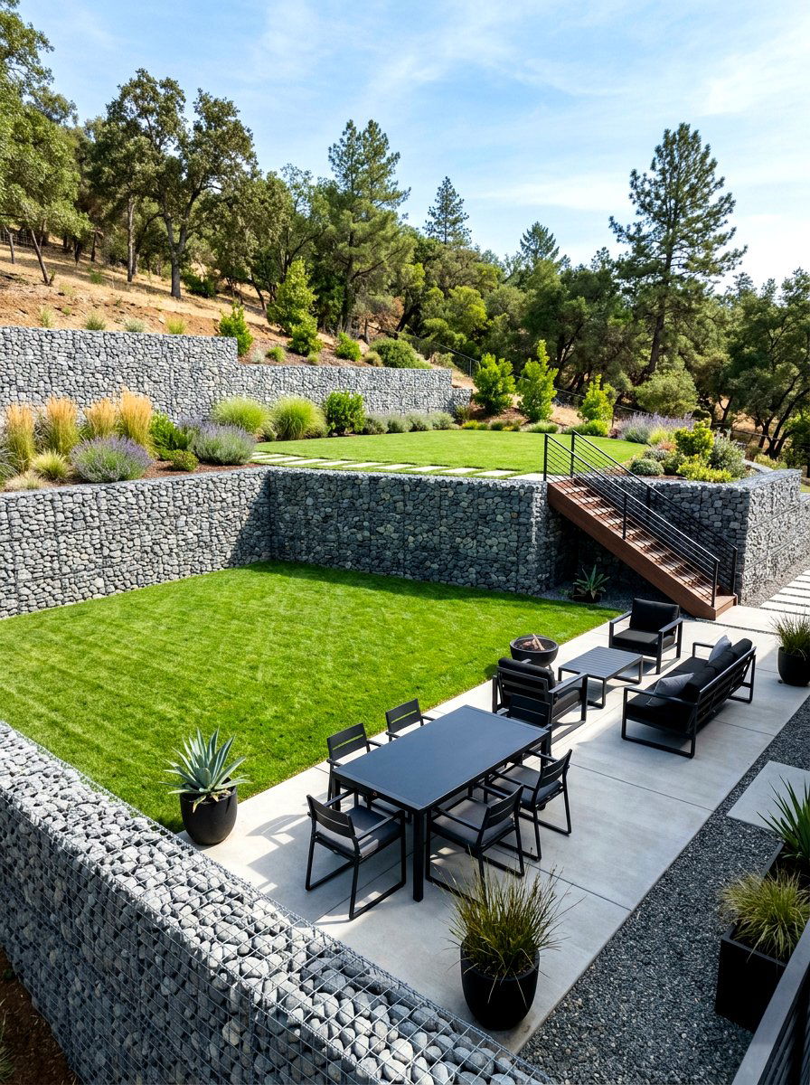Gabion Wall Landscape - 30 tiered backyard ideas