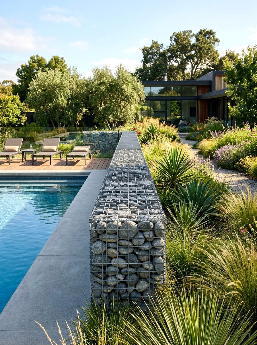 Gabion Wall Pool Fence - 30 pool fence ideas