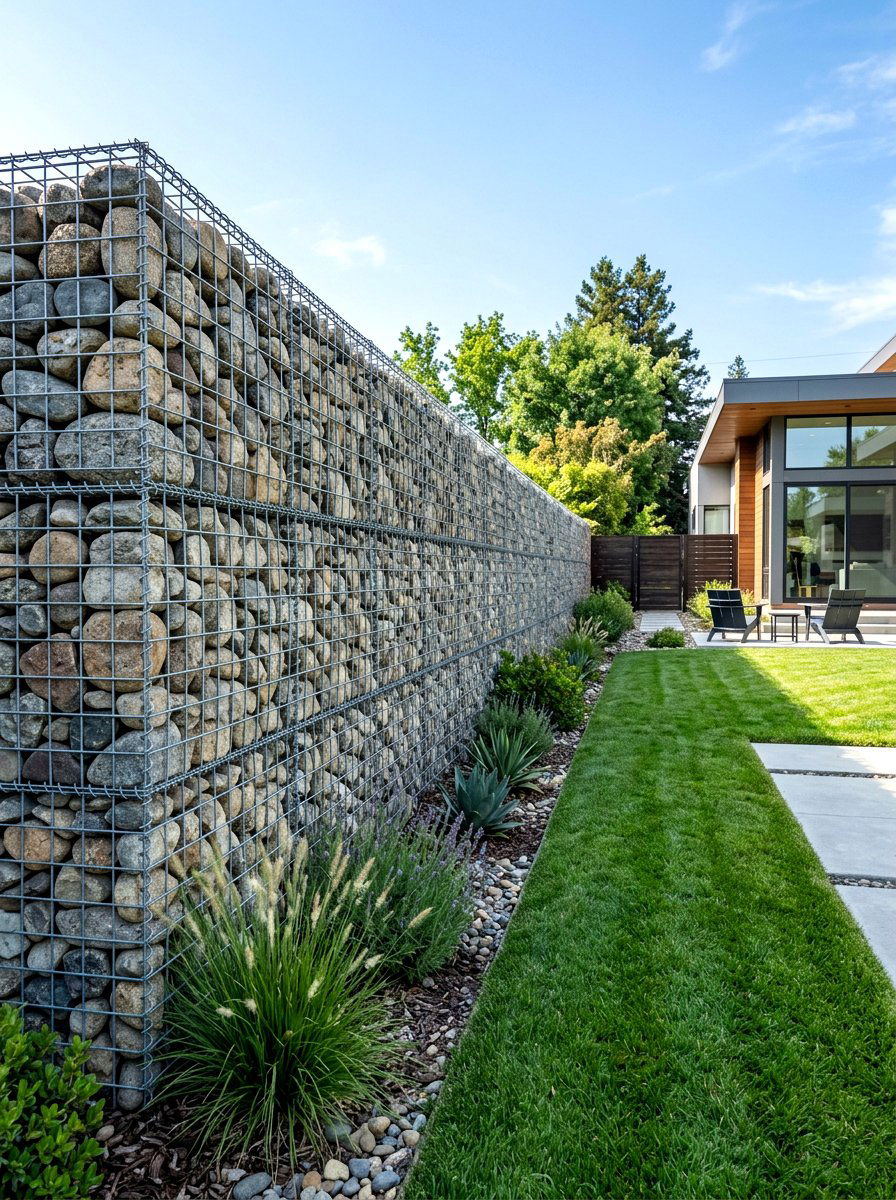Gabion Wall - 30 backyard privacy ideas