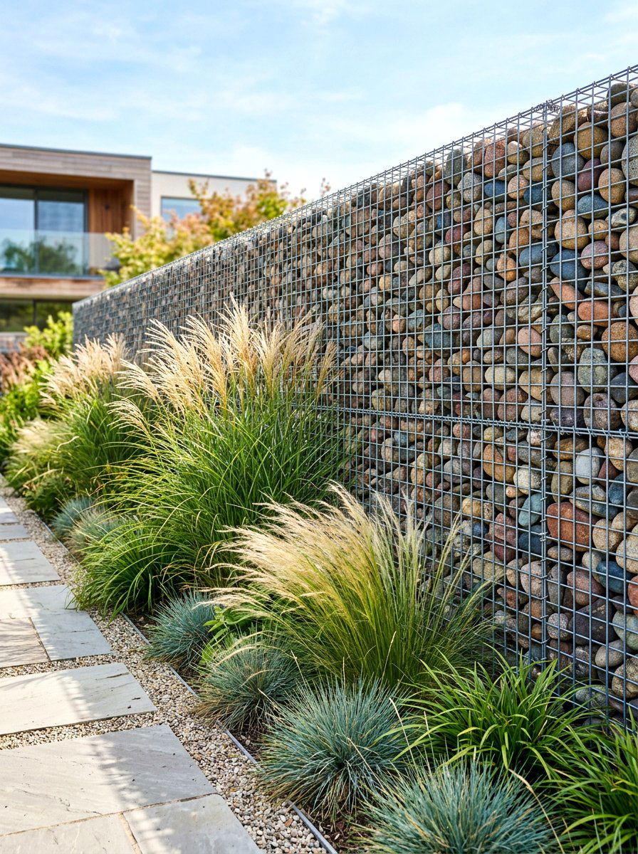 Gabion basket wall - 30 garden rock ideas