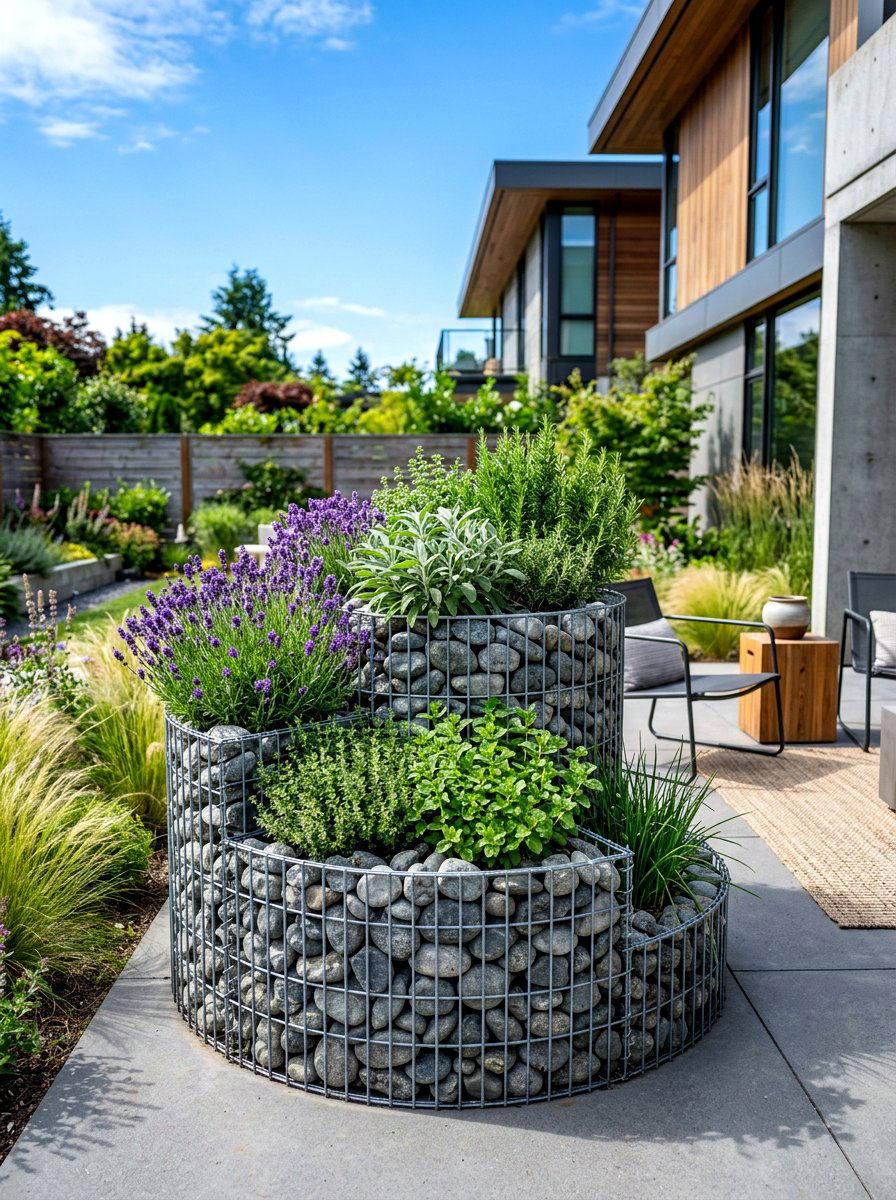 Gabion cage herb spiral - 30 herb spiral ideas