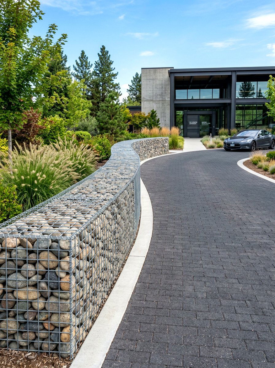 Gabion driveway wall - 30 driveway edging ideas