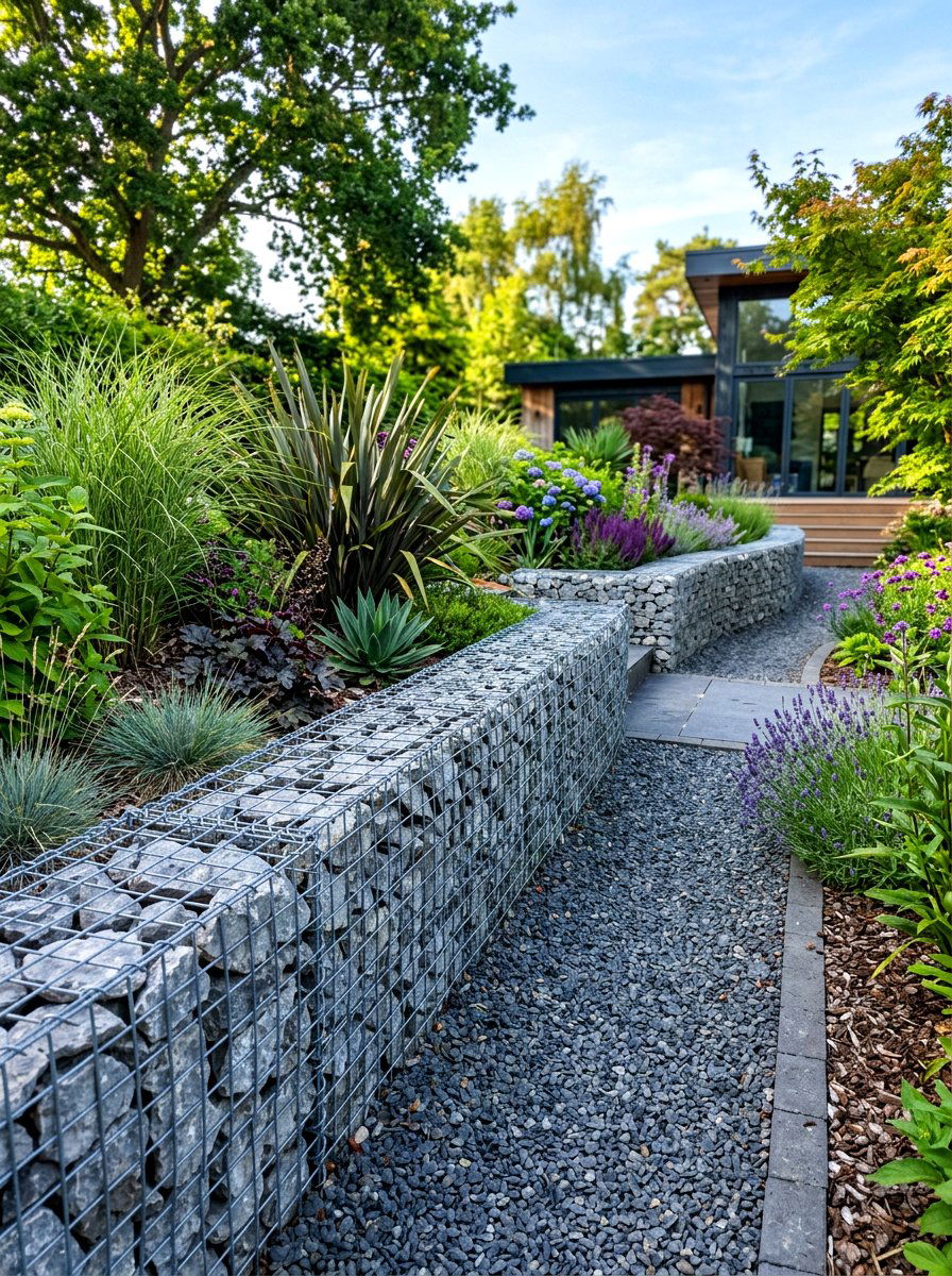 Gabion garden borders - 30 lawn edging ideas