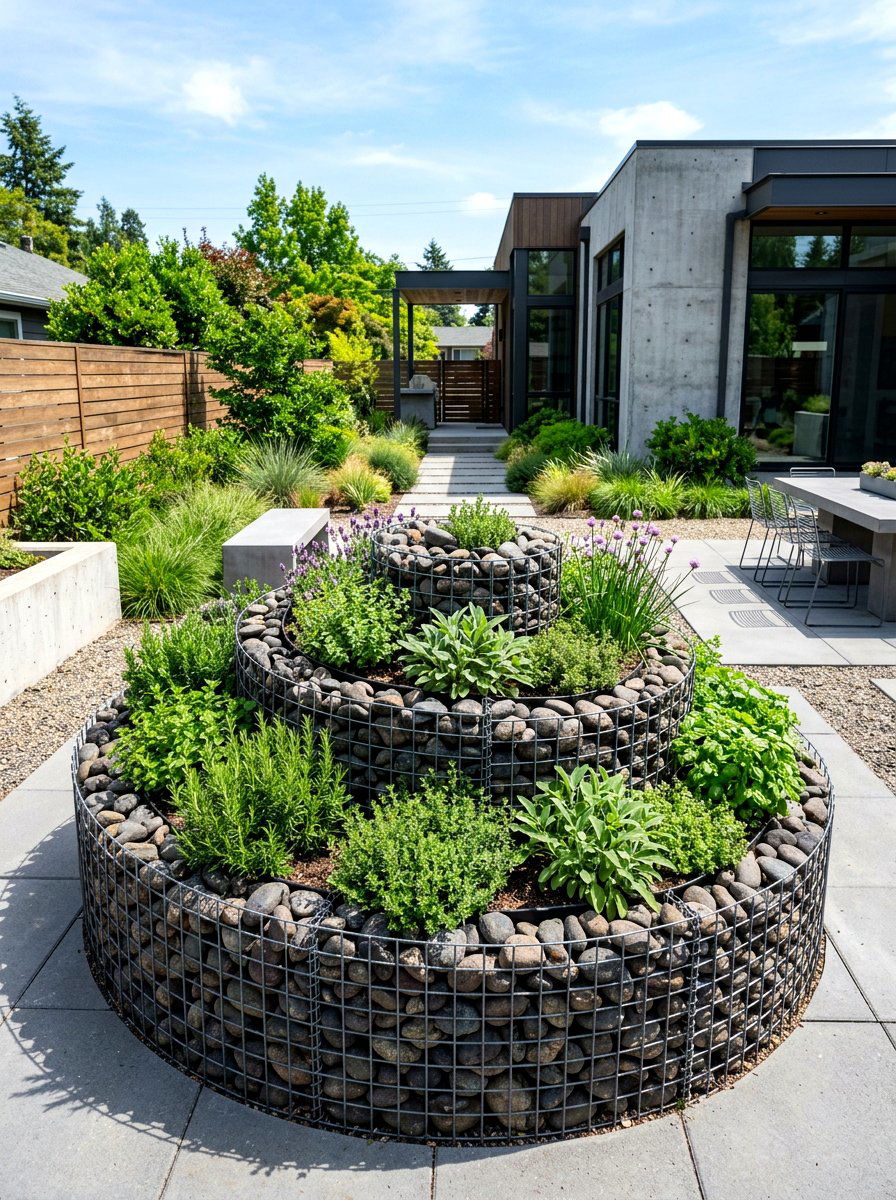 Gabion herb spiral - 30 raised herb spiral ideas