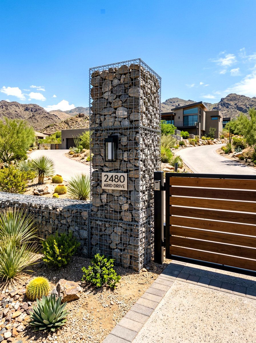 Gabion pillar - 30 driveway entrance ideas
