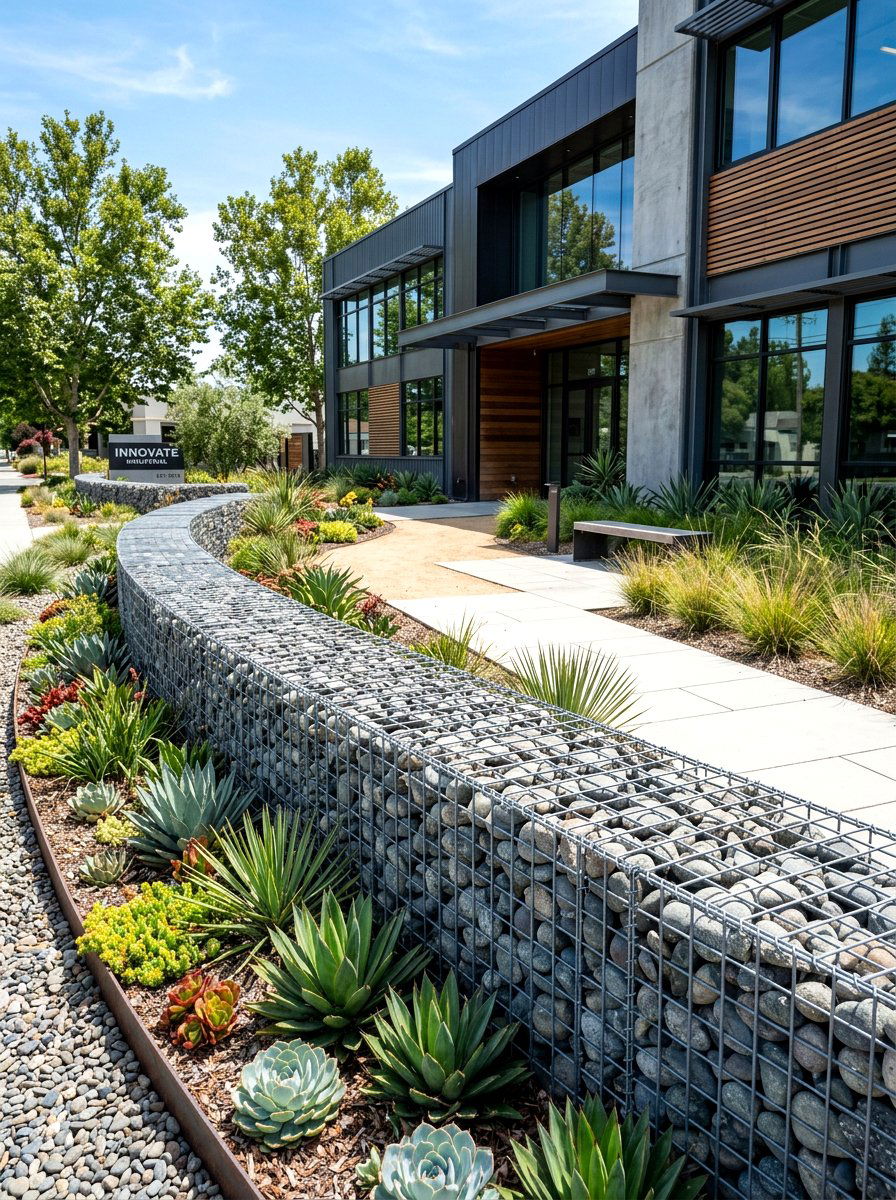 Gabion wall edging - 30 front yard edging ideas