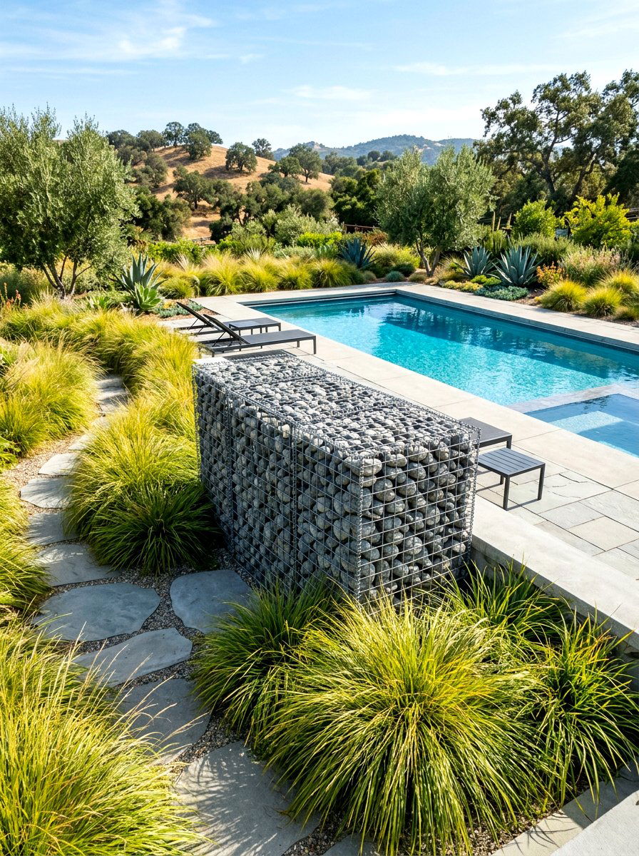 Gabion wall equipment enclosure - 30 pool equipment enclosure ideas
