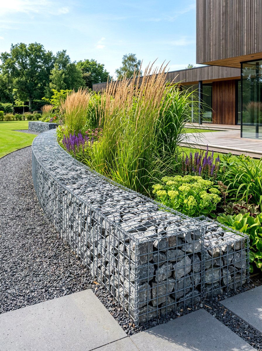Gabion wall garden border - 30 garden border ideas