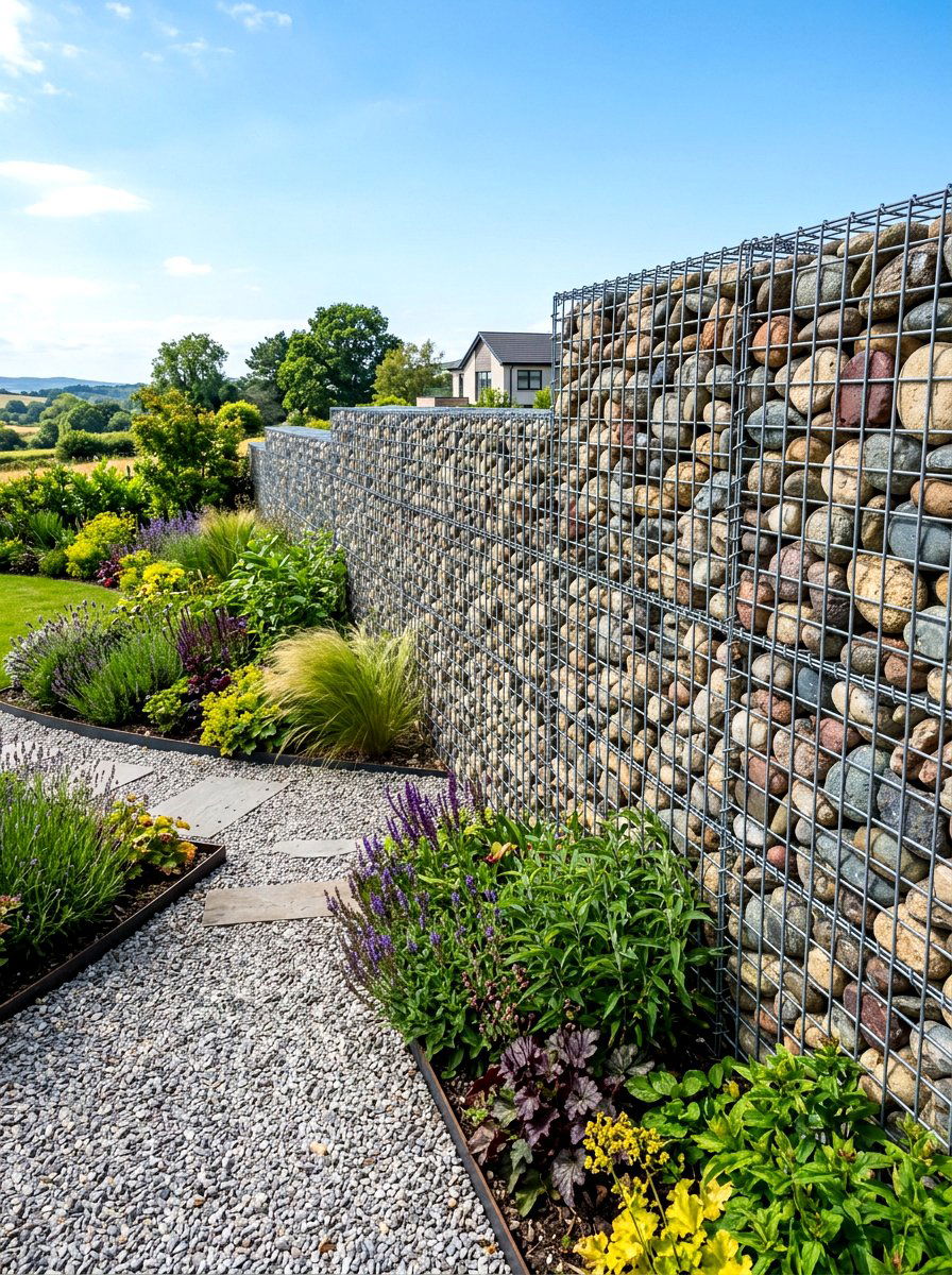 Gabion wall garden fence - 30 vegetable garden fence ideas
