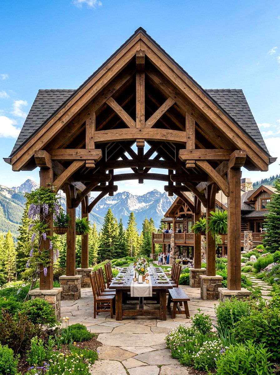Gabled Roof Timber Pergola - 30 backyard dining pergola ideas