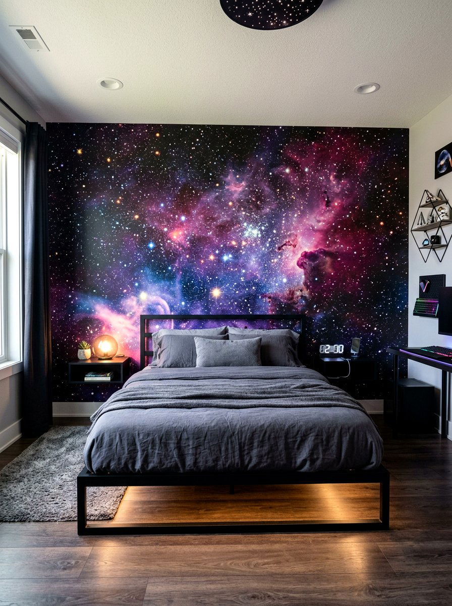 Galaxy Nebula Night Sky Mural - 30 mural kids bedroom ideas
