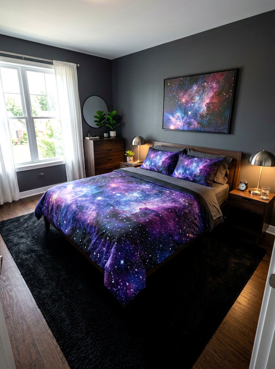 Galaxy Print Duvet Cover - 30 extra celestial bedroom ideas