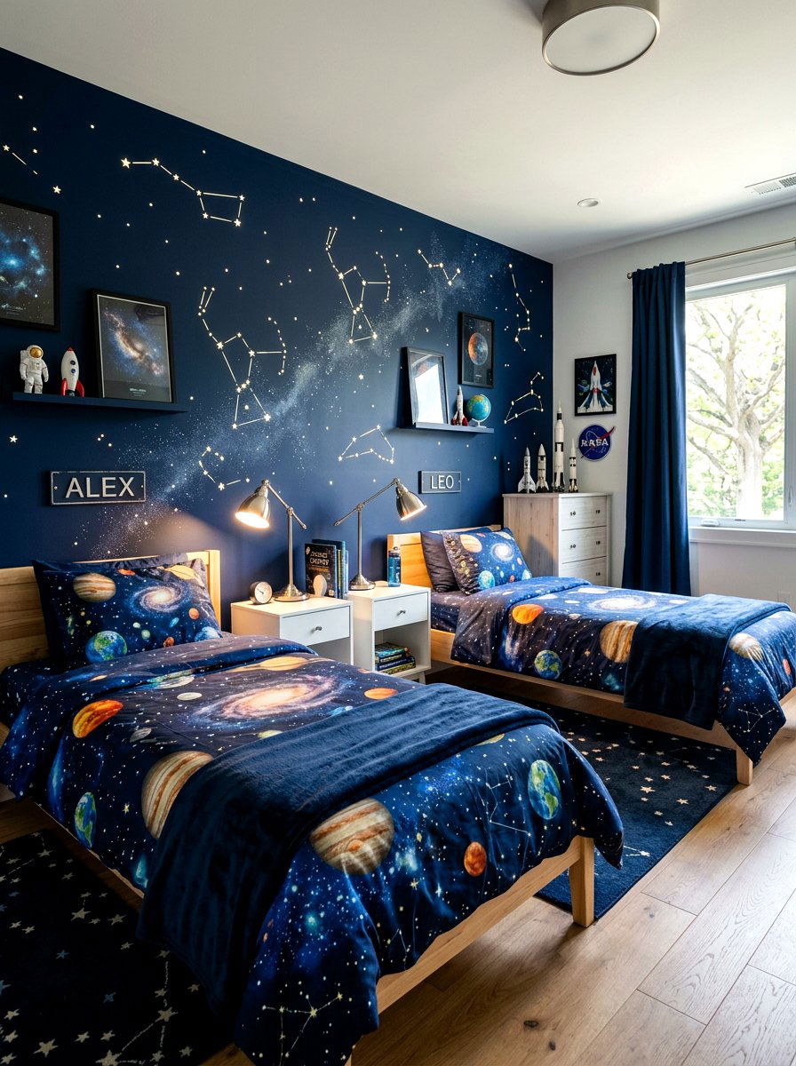 Galaxy Theme Shared Bedroom - 30 boys shared bedroom ideas