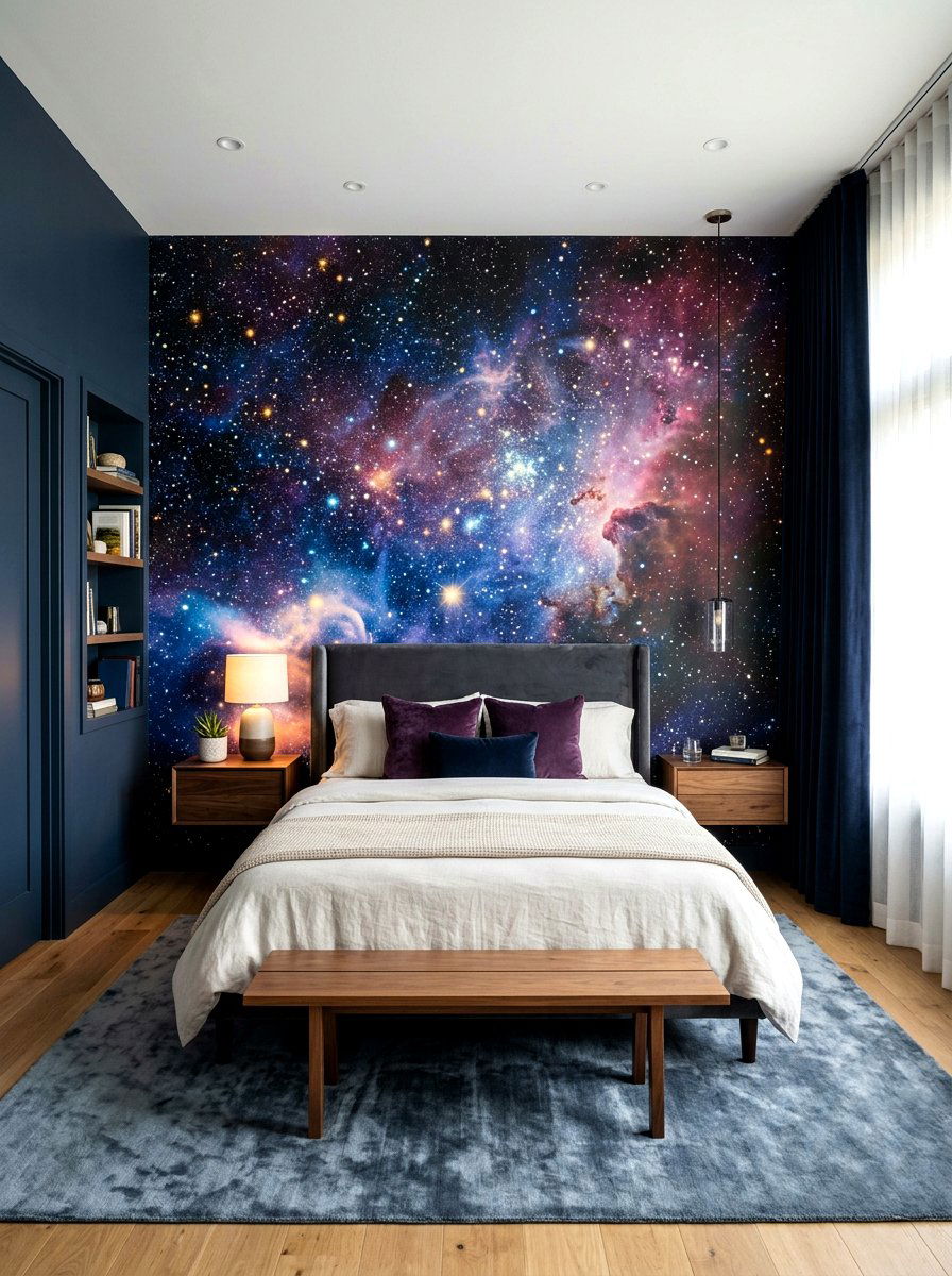 Galaxy Wall Mural - 30 space themed bedroom ideas