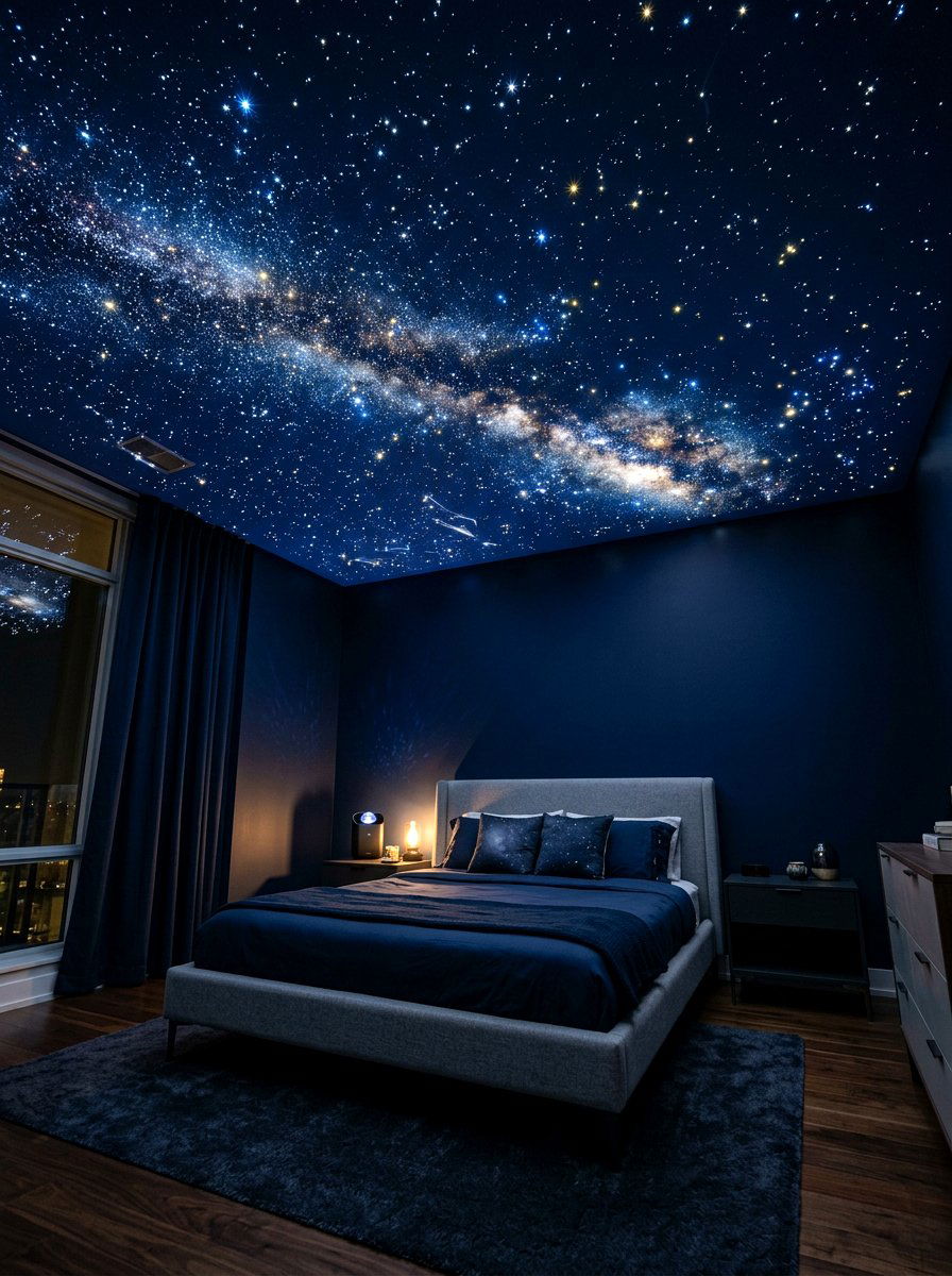 Galaxy ceiling lights - 30 boys bedroom decor ideas