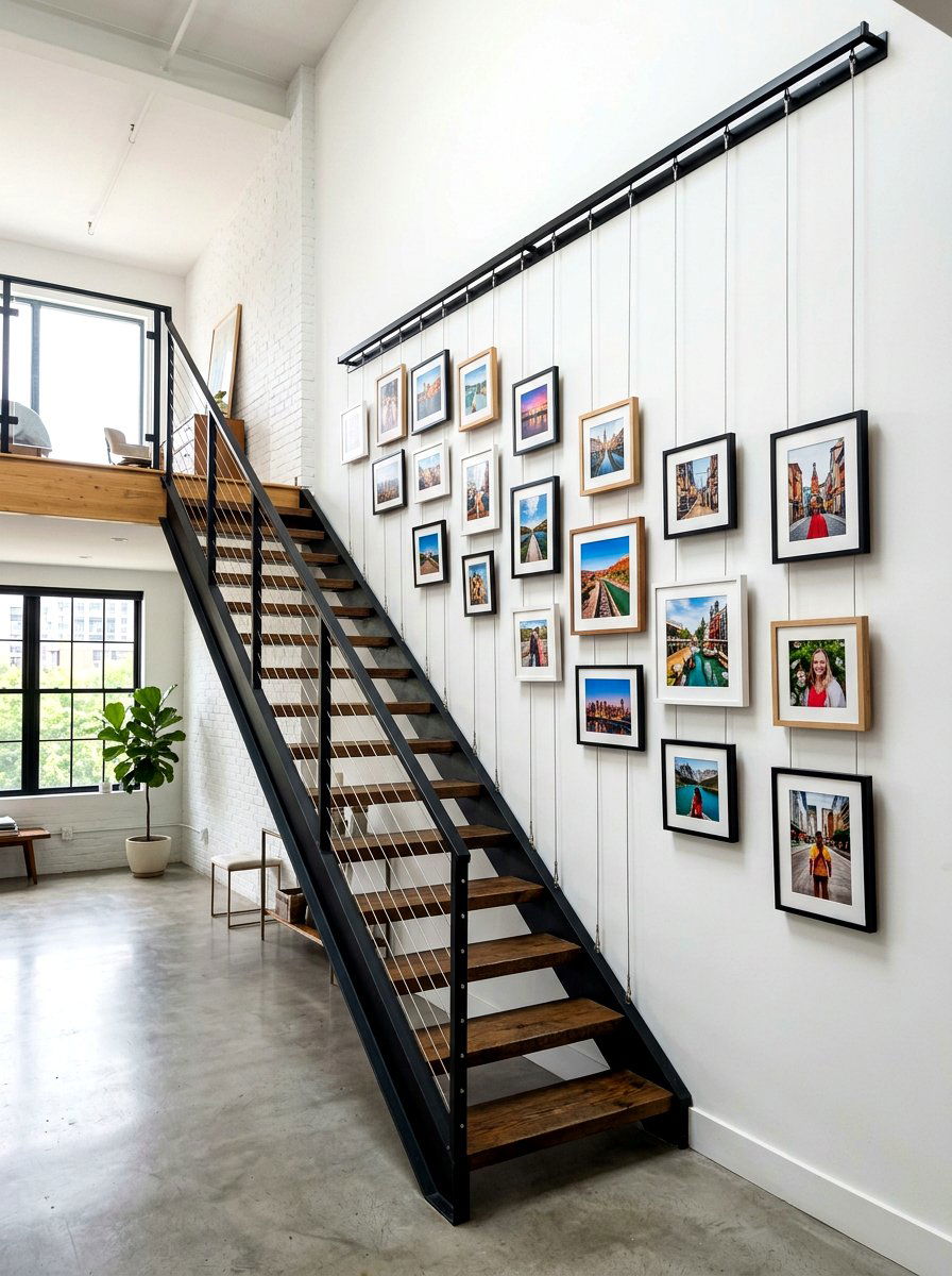 Gallery Rail Hanging System - 30 stair gallery wall ideas