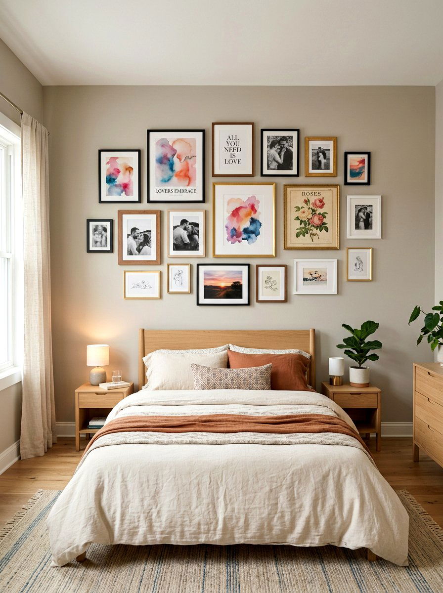 Gallery Wall - 30 romantic bedroom ideas